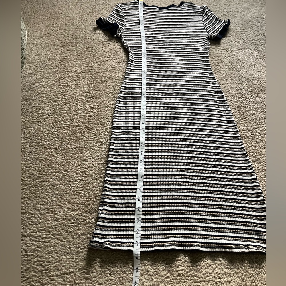 Modcloth Navy, Tan, and White Striped Midi Dress - Picture 2 of 4